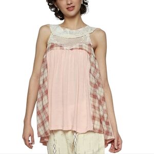 007.POL Boho Vibtage Patchwork Lace Trim Tubic Top